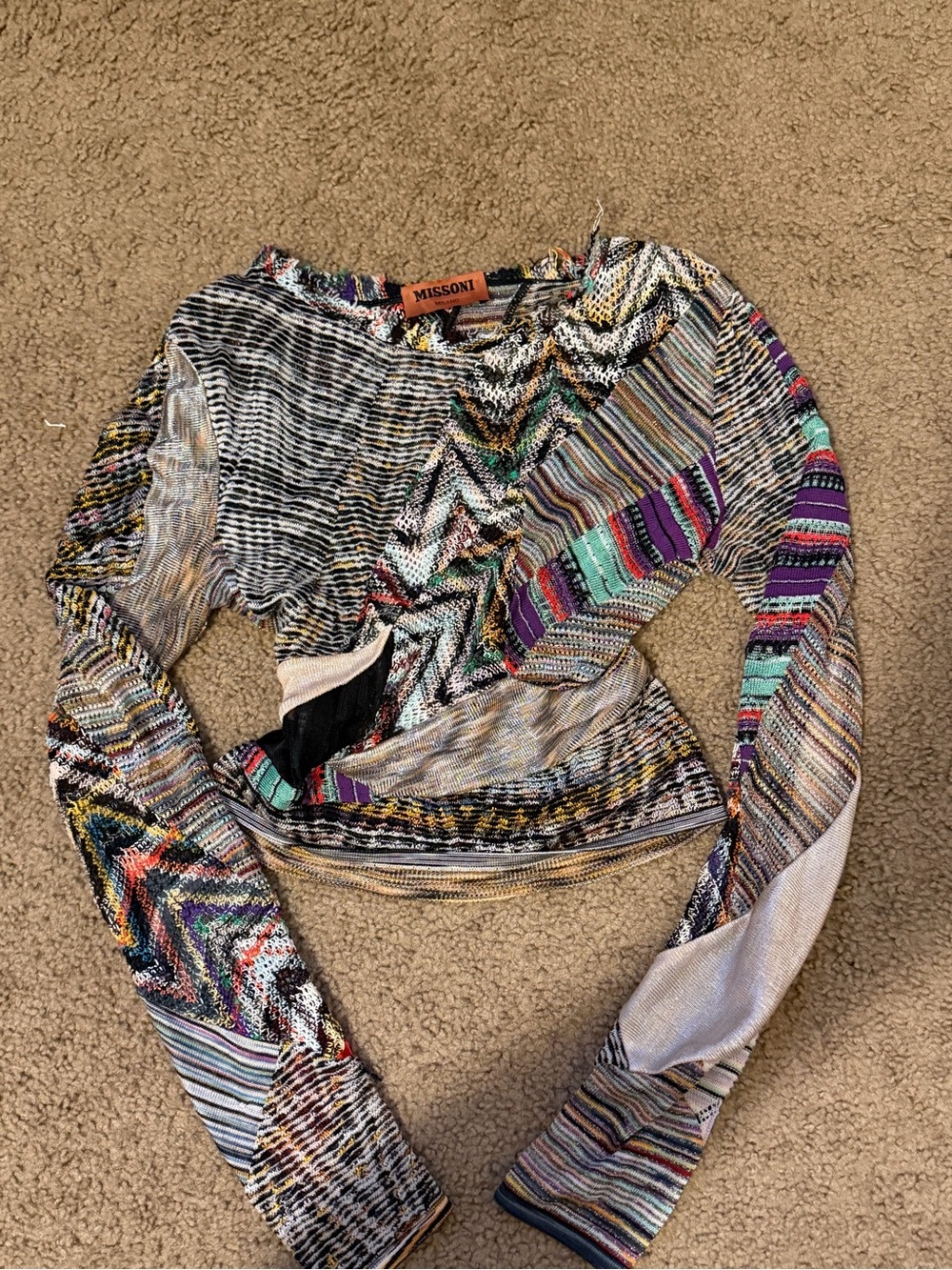Missoni Spring 2022 Multicolor Zigzag & Stripe Long-Sleeve Knit Top - Picture 2 of 8
